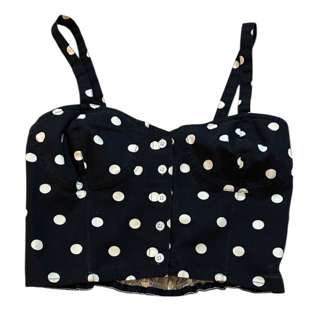 Emanuelle Polka Dot Black and White bustier Top with buttons size large